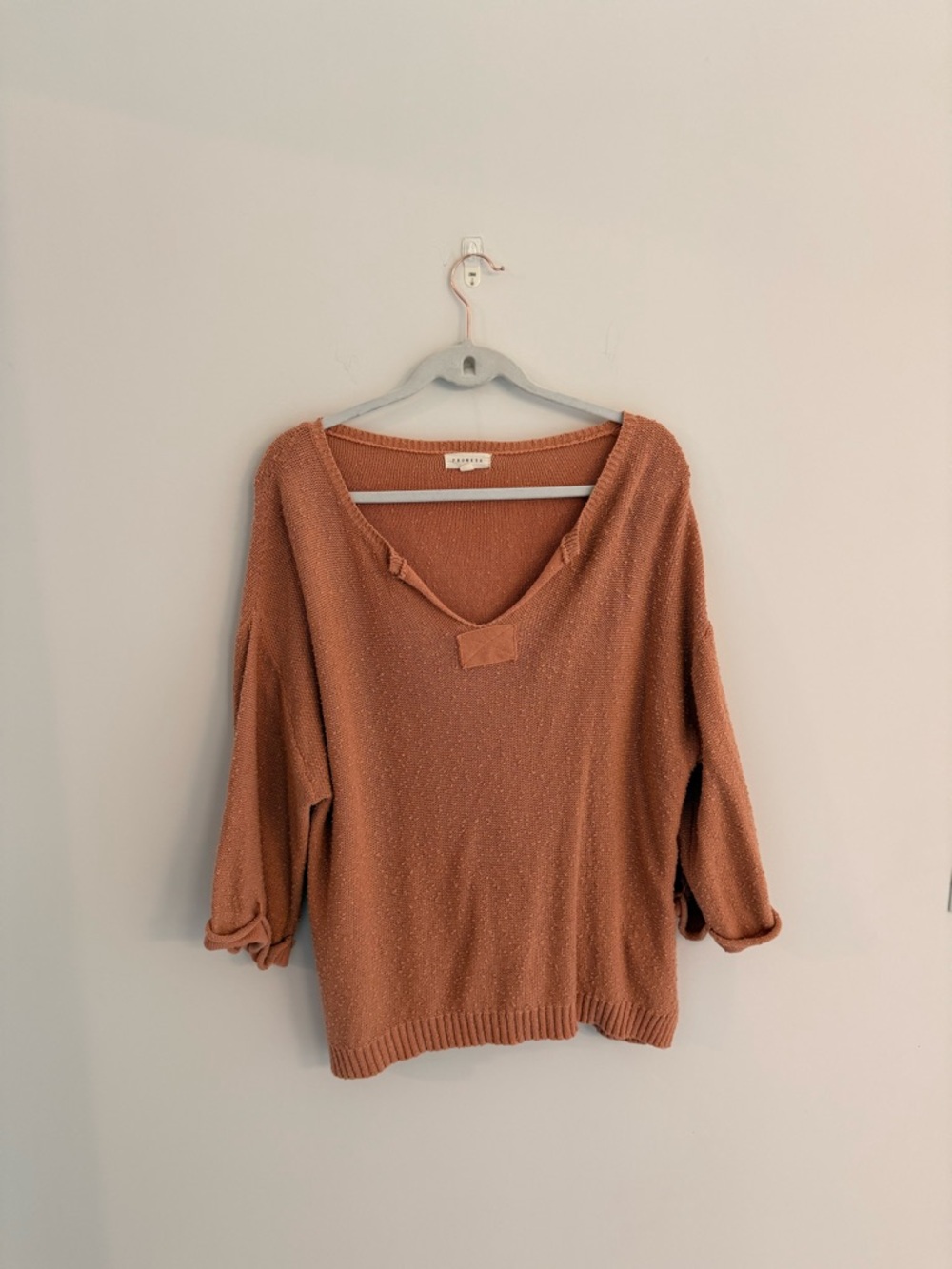 vestique Cozy V-Neck Lightweight Knit Sweater in Rust